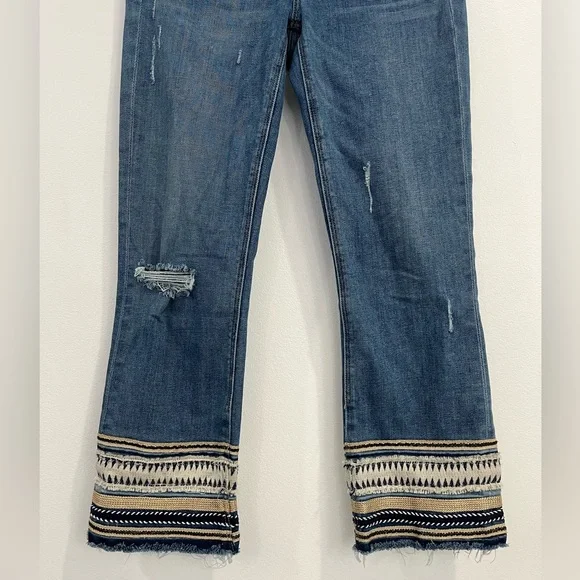 Anthropologie McGuire Ambrosio High Rise Boho Embroidered Ankle Crop Jeans 28
